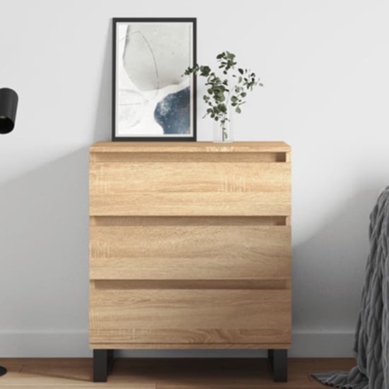 Product photograph of Kacia Wooden Chest Of 3 Drawers In Sonoma Oak from Furniture in Fashion
