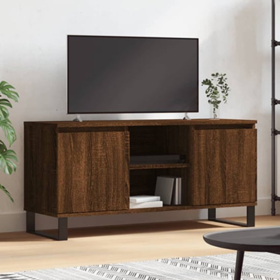 Product photograph of Kacia Wooden Tv Stand With 2 Doors In Brown Oak from Furniture in Fashion