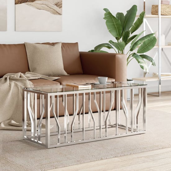 Product photograph of Kacy Clear Glass Coffee Table Rectangular With Silver Frame from Furniture in Fashion