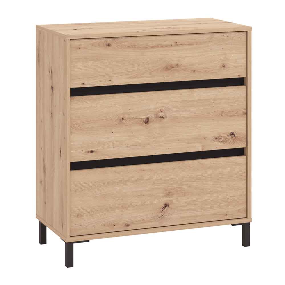 Kaden Wooden Chest Of 3 Drawers in Artisan Oak and Black