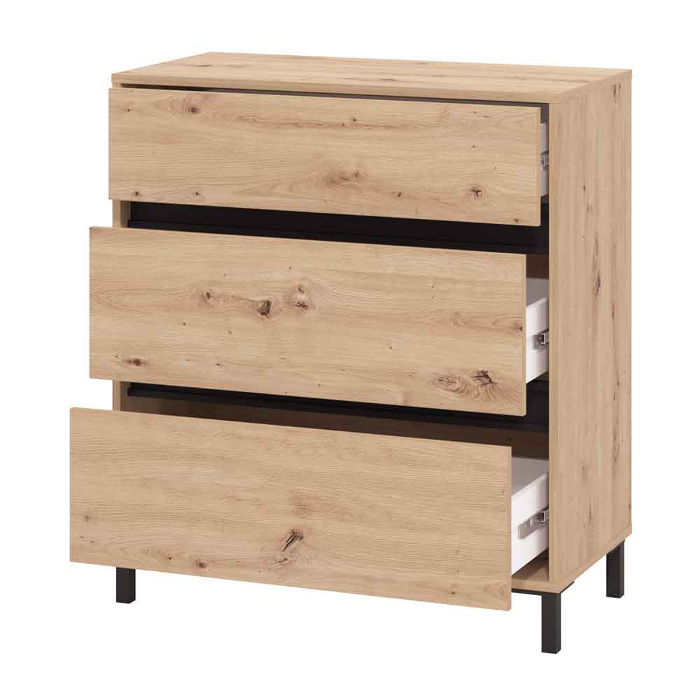 Kaden Wooden Chest Of 3 Drawers in Artisan Oak and Black