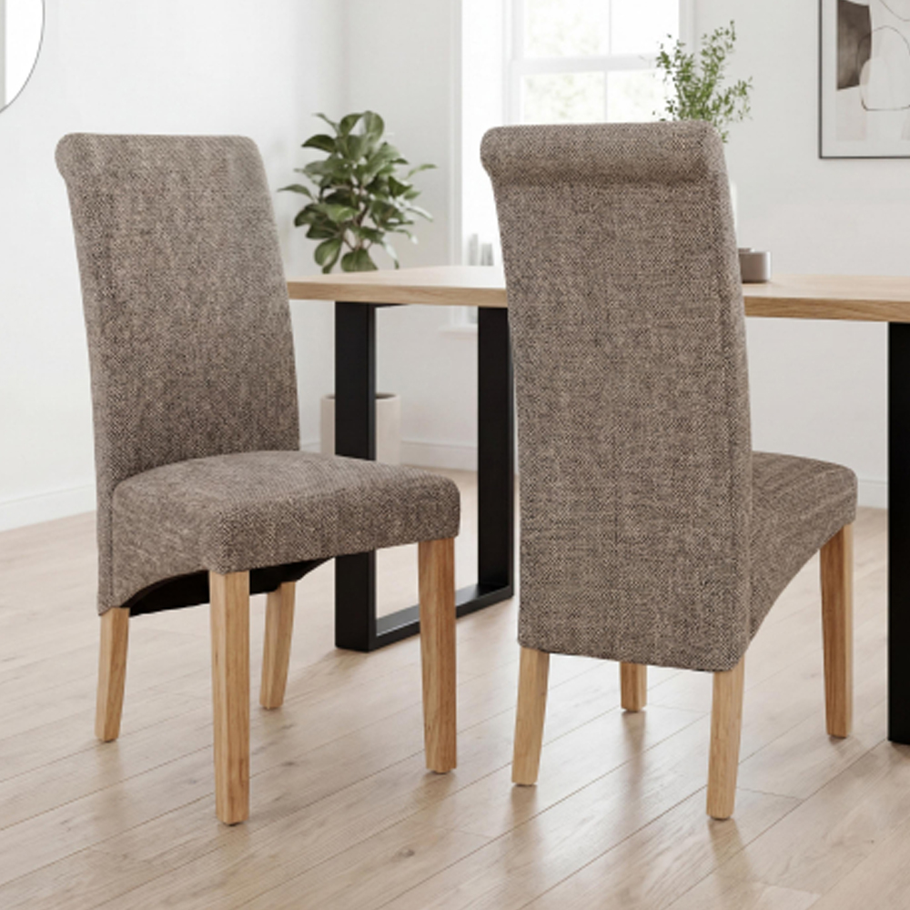Kaduna Oatmeal Tweed Fabric Dining Chairs in Pair
