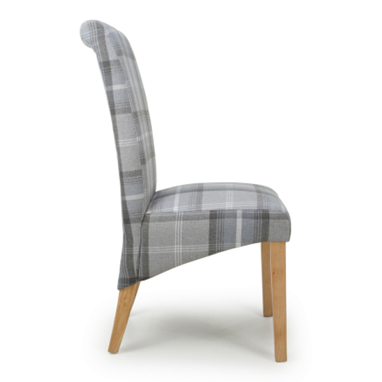 Kaduna Check Grey Fabric Dining Chairs With Oak Legs In Pair
