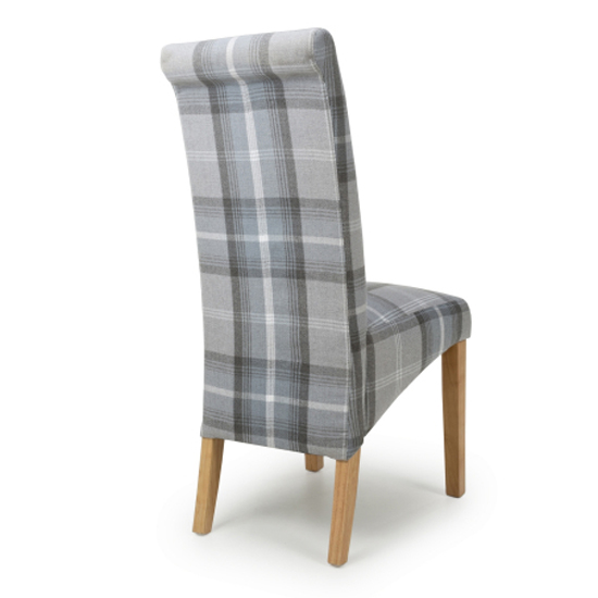 Kaduna Check Grey Fabric Dining Chairs With Oak Legs In Pair