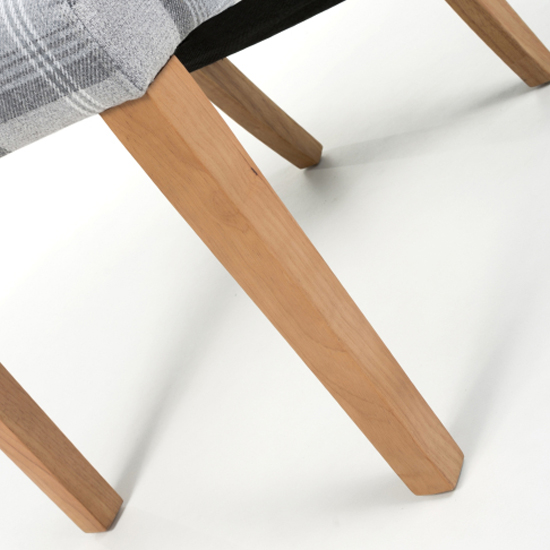 Kaduna Check Grey Fabric Dining Chairs With Oak Legs In Pair