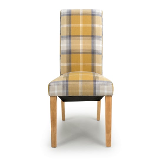 Kaduna Check Yellow Fabric Dining Chairs With Oak Legs In Pair