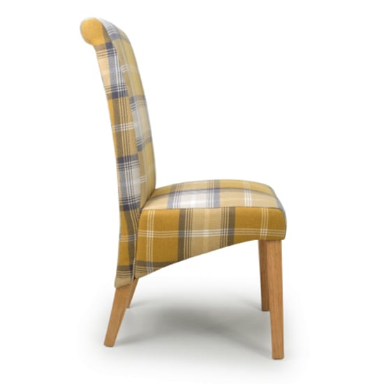Kaduna Check Yellow Fabric Dining Chairs With Oak Legs In Pair