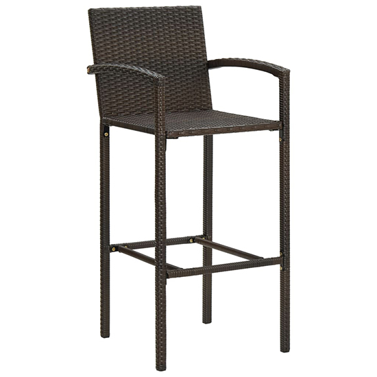 Kael Outdoor Wooden Bar Table With 4 Brown Poly Rattan Stools