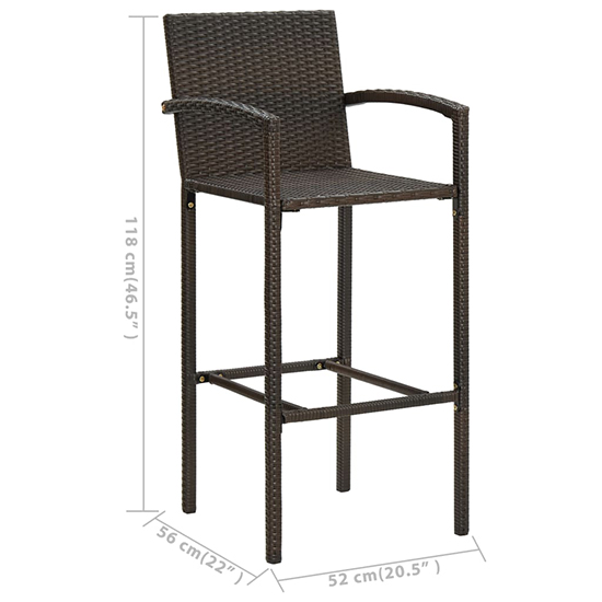 Kael Outdoor Wooden Bar Table With 4 Brown Poly Rattan Stools