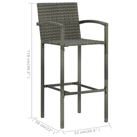 Kael Outdoor Wooden Bar Table With 4 Grey Poly Rattan Stools_6