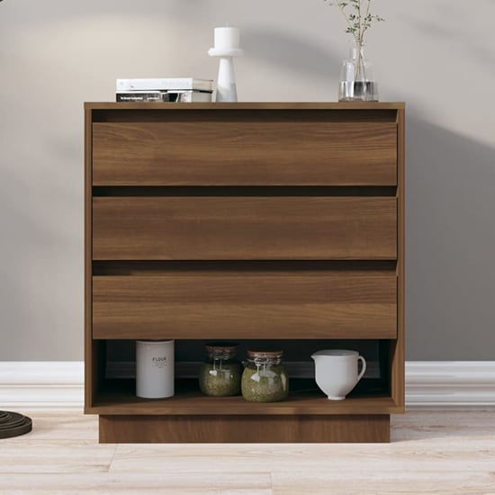 Read more about Kaelin wooden chest of 3 drawers in brown oak