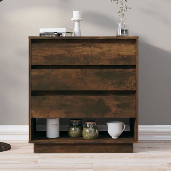 Read more about Kaelin wooden chest of 3 drawers in smoked oak