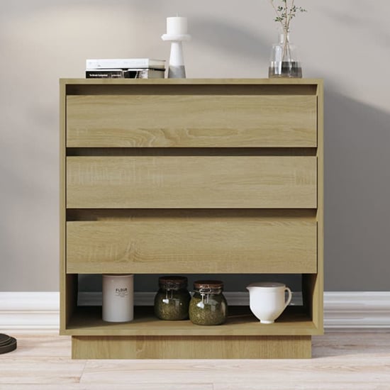 Photo of Kaelin wooden chest of 3 drawers in sonoma oak