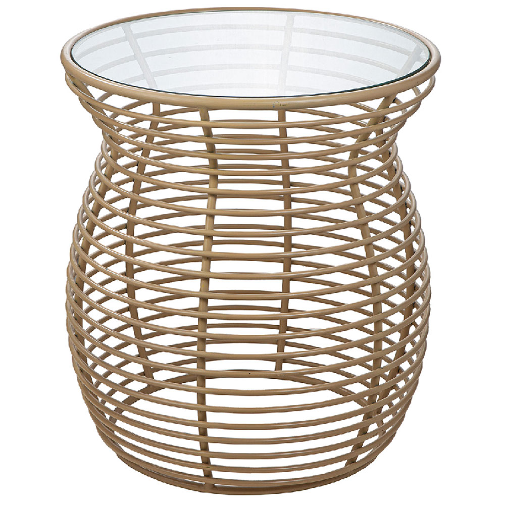 Kaelis Glass Top End Table with Beige Metal Frame