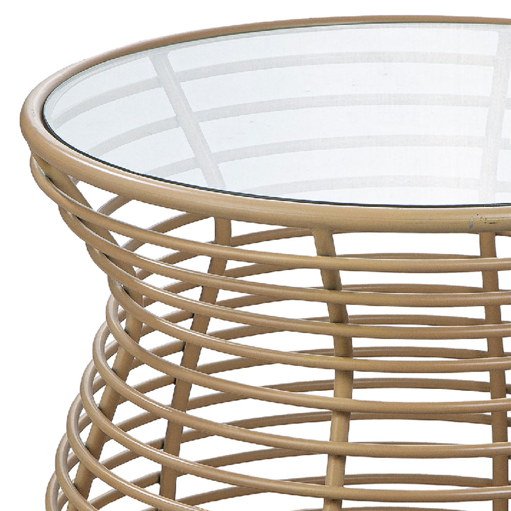 Kaelis Glass Top End Table with Beige Metal Frame