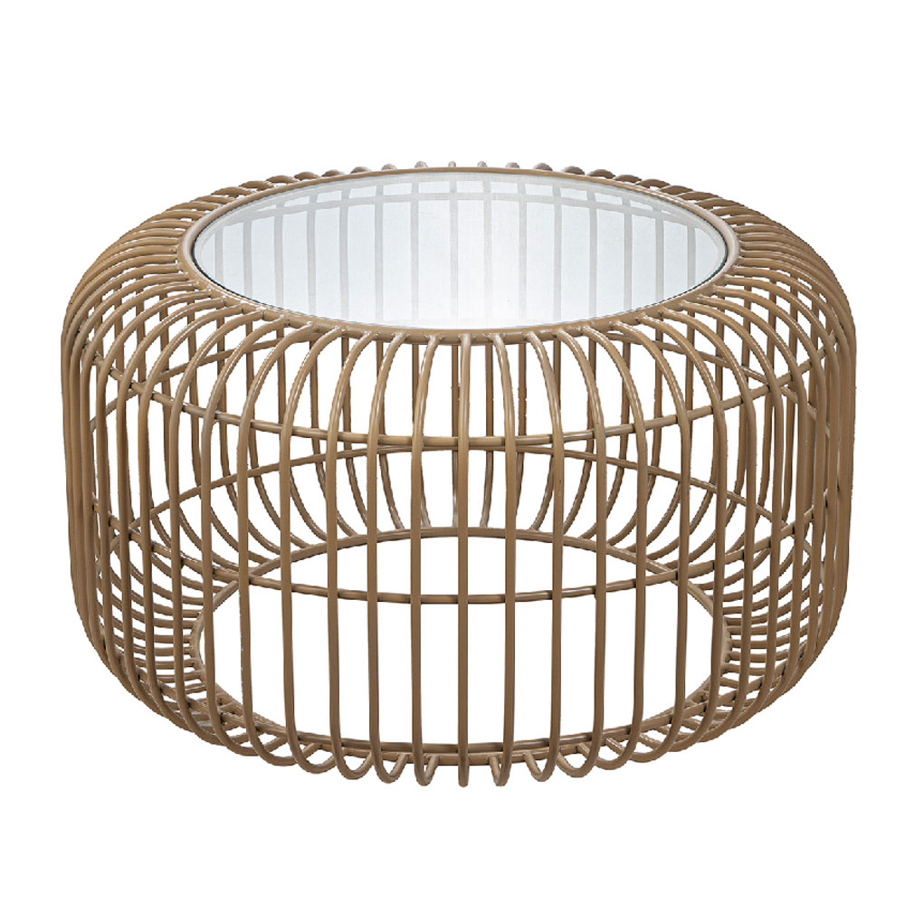 Kaelis Glass Top Coffee Table with Beige Metal Frame