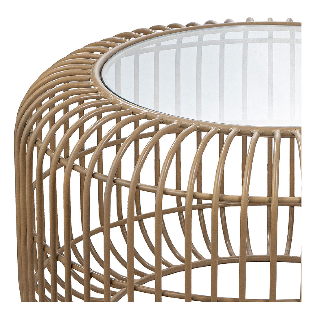 Kaelis Glass Top Coffee Table with Beige Metal Frame