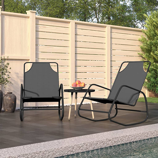 Product photograph of Kahili Set Of 2 Textliene Fabric Rocking Sun Lounger In Grey from Furniture in Fashion