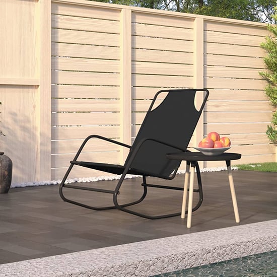 Product photograph of Kahili Textliene Fabric Rocking Sun Lounger In Black from Furniture in Fashion