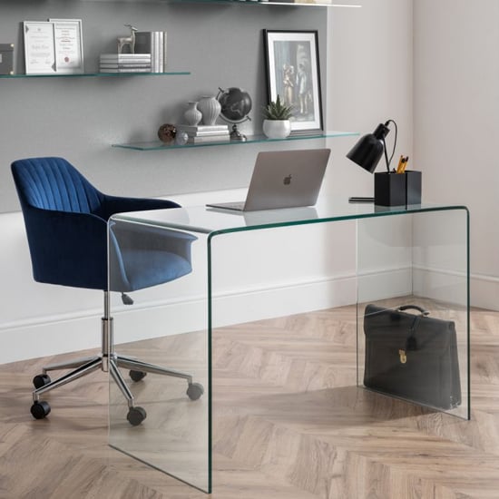 Kacella Velvet Swivel Home And Office Chair In Blue_5