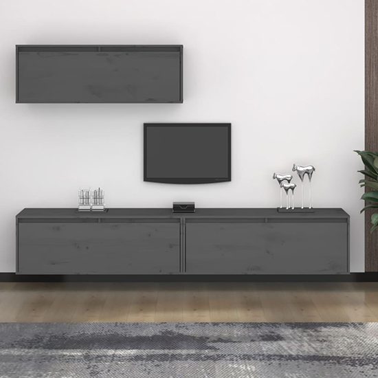 Kahoni Solid Pinewood Entertainment Unit In Grey Furniture in Fashion