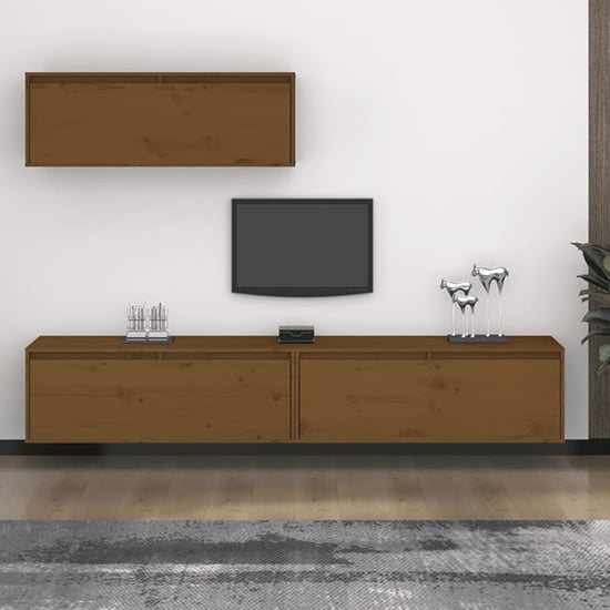 Product photograph of Kahoni Solid Pinewood Entertainment Unit In Honey Brown from Furniture in Fashion
