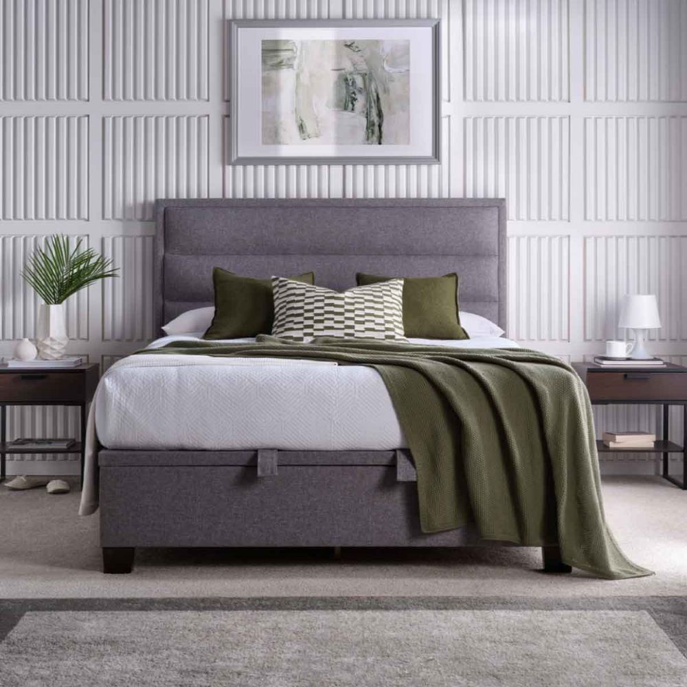 Kahului Fabric Ottoman Storage Double Bed In Marbella Grey