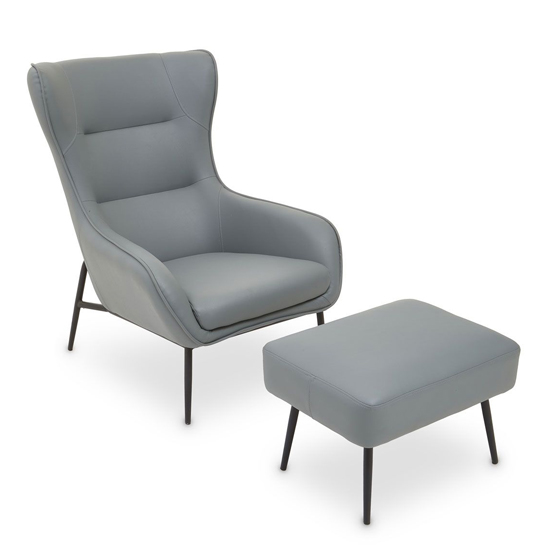 Kaila Faux Leather Armchair With Foot Stool In Grey
