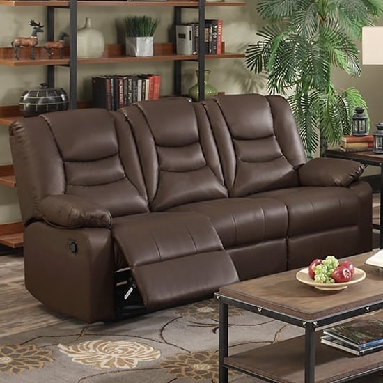 Product photograph of Kaipo Pu Leather Recliner 3 Seater Sofa In Dark Chocolate from Furniture in Fashion
