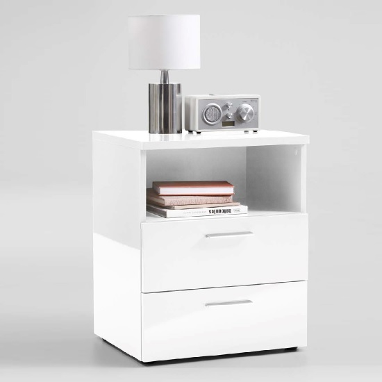 Kiara Bedside Cabinet In White High Gloss With 2 Drawers