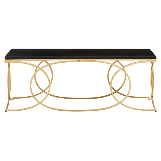 Kairi Marble Coffee Table In Black With Gold Metal Frame