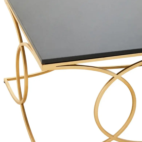Kairi Marble Coffee Table In Black With Gold Metal Frame
