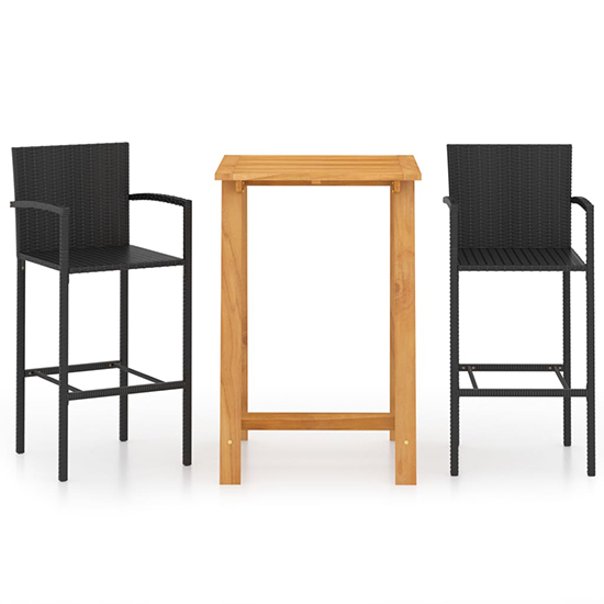 Kairi Outdoor Wooden Bar Table With 2 Black Poly Rattan Stools_2