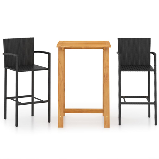 Kairi Outdoor Wooden Bar Table With 2 Black Poly Rattan Stools Furniture in Fashion