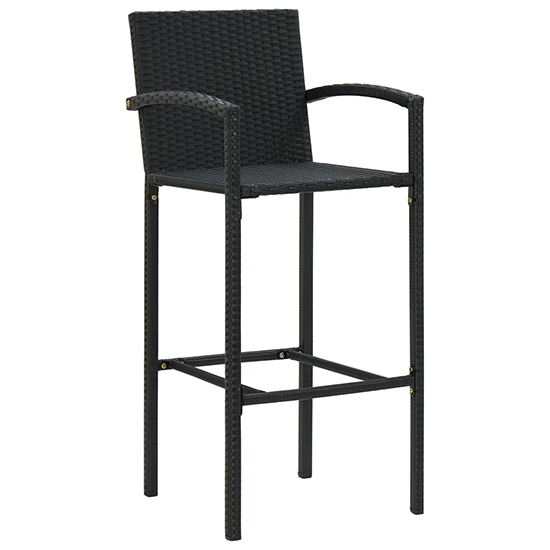 Kairi Outdoor Wooden Bar Table With 2 Black Poly Rattan Stools_4
