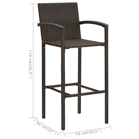 Kairi Outdoor Wooden Bar Table With 2 Brown Poly Rattan Stools_6