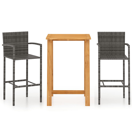 Kairi Outdoor Wooden Bar Table With 2 Grey Poly Rattan Stools_2