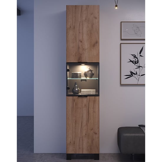 Photo of Kairi storage cabinet in tobacco oak and matt black with led