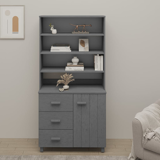 Kairos Pinewood Highboard With 1 Door 3 Drawers In Dark Grey