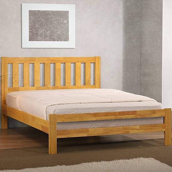 Photo of Kairos solid hardwood double bed in natural oak