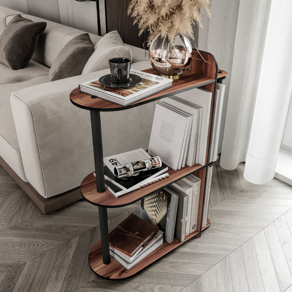 Kaiteki Wooden Side Table in Walnut and Black