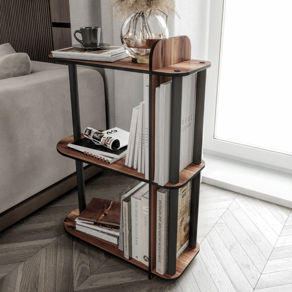 Kaiteki Wooden Side Table in Walnut and Black