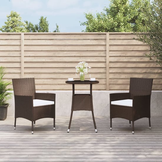Read more about Kaius rattan 3 piece garden bistro set with cushions in brown