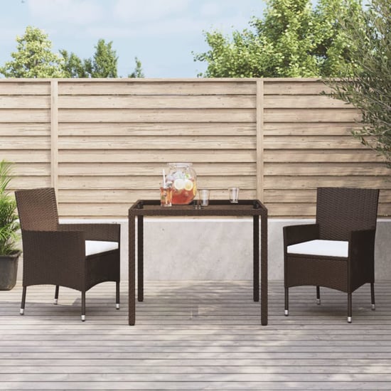 Kaius Rattan 3 Piece Garden Dining Set With Cushions In Brown