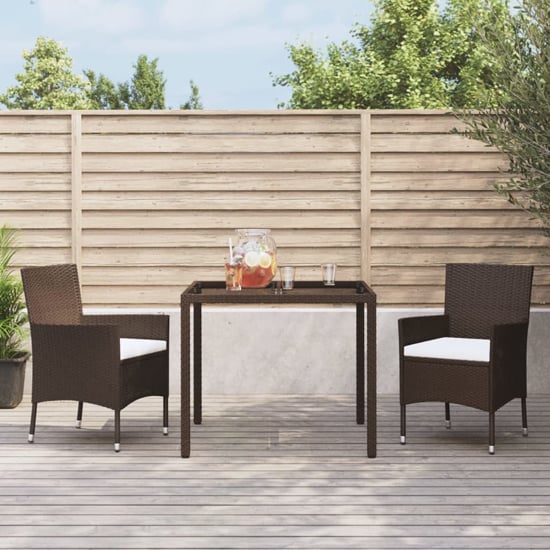 Read more about Kaius rattan 3 piece garden dining set with cushions in brown