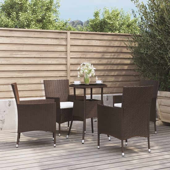 Product photograph of Kaius Rattan 5 Piece Garden Bistro Set With Cushions In Brown from Furniture in Fashion