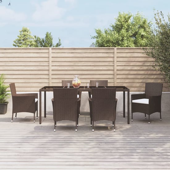 Read more about Kaius rattan 7 piece garden dining set with cushions in brown
