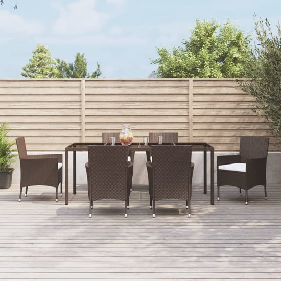 Product photograph of Kaius Rattan 7 Piece Garden Dining Set With Cushions In Brown from Furniture in Fashion