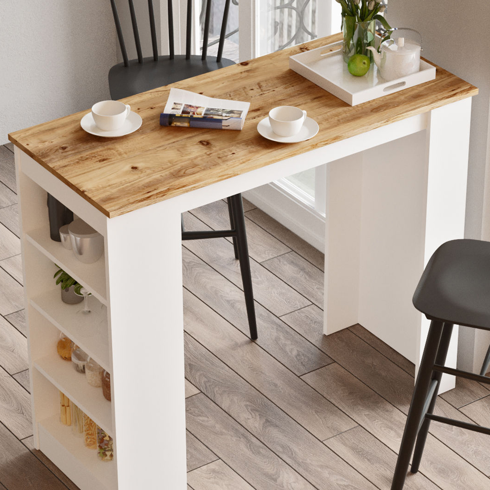 Kaizen Rectangular Wooden Bar Table in Atlantic Pine and White