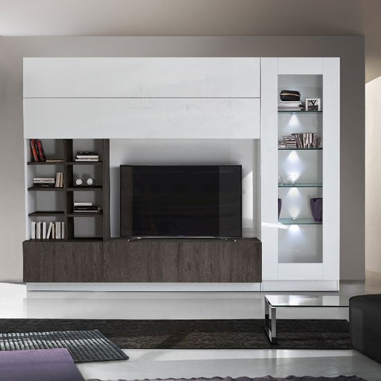 Product photograph of Kalani White High Gloss Large Entertainment Unit In Wenge Oak from Furniture in Fashion